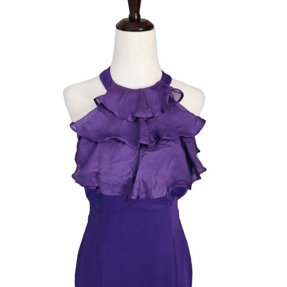 Black halo Purple Ruffle Halter Pencil Dress 6 - Picture 4 of 9